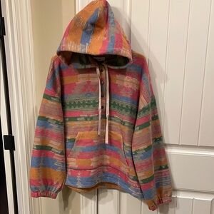 Donated Aztec Colorful Striped Hooded Pullover NWOT